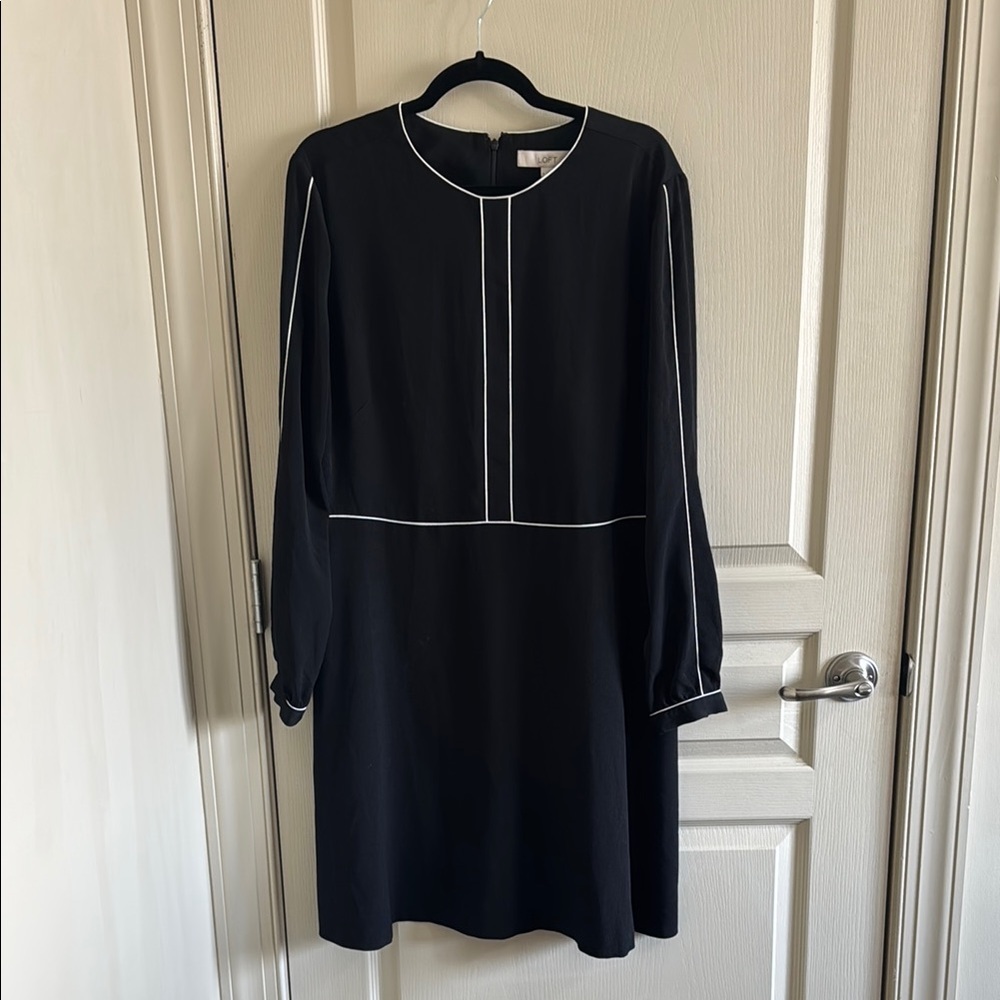 LOFT Black Sheath Dress with Bishop Sleeves